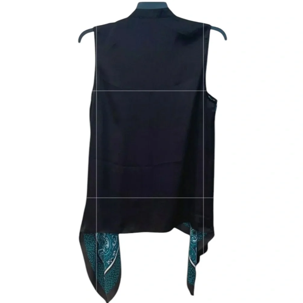 Michael Kors black & teal silk vest paisley print waterfall front size LG-XL